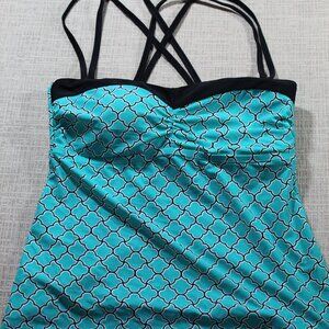 Sweet Escapes Teal and Black Patterned Tankini Top
